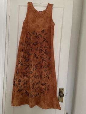 Vintage Mary Dee Fun to Wear woodland creature tie dyed maxi dress